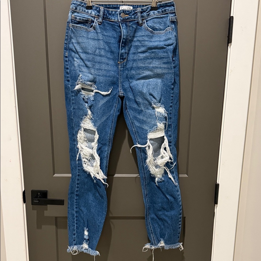 Cello Distressed High Rise Boyfriend Ankle Jeans